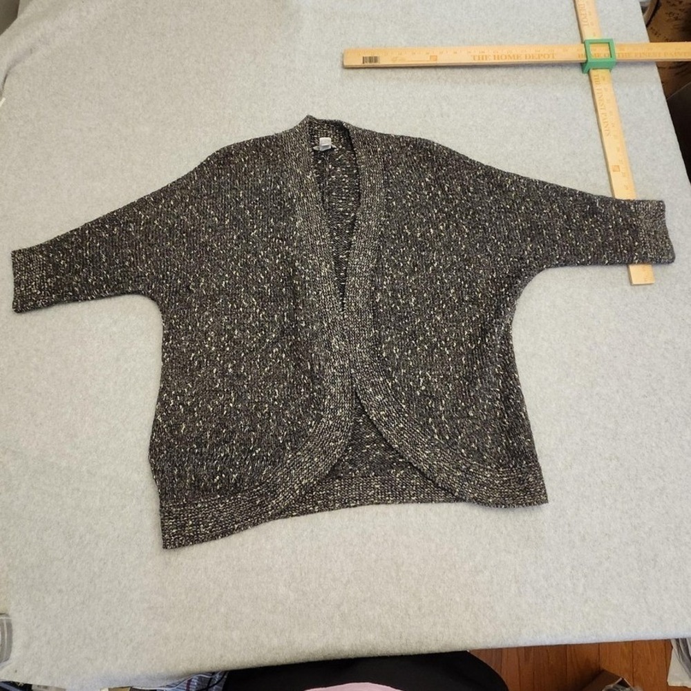 Chicos Sweater Womens Size 1 Black Metallic Knit Open Front Cardigan Jacket Chic